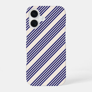 Funda Para iPhone 16 Patrón de cinco rayas azul marino y beige