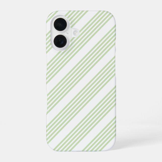 Funda Para iPhone 16 Patrón de cinco rayas verde claro y blanco (Reverso )