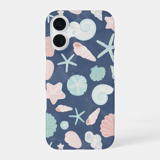 Funda Para iPhone 16 patrón de conchas de mar (Reverso )