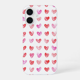 Funda Para iPhone 16 Patrón de Corazón de Acuarela Rojo y Rosa