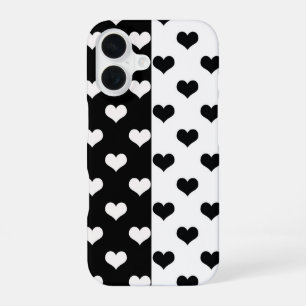 Funda Para iPhone 16 Patrón de corazón de amor blanco negro