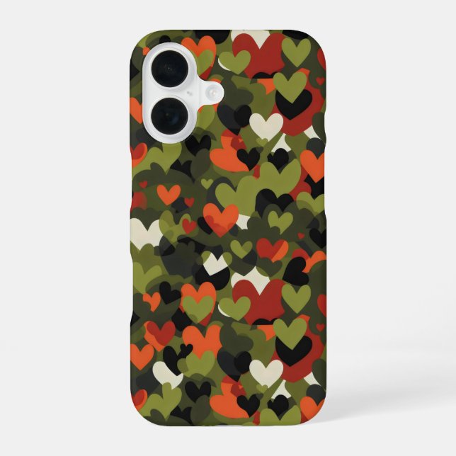 Funda Para iPhone 16 Patrón de corazón rojo verde (Reverso )