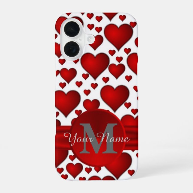 Funda Para iPhone 16 Patrón de corazón romántico monogramado (Reverso )