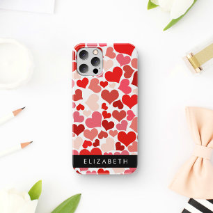 Funda Para iPhone 16 Patrón de Corazones, Corazones Rojos, Amor, Tu Nom