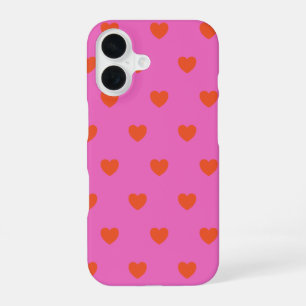 Funda Para iPhone 16 Patrón de corazones cortos en rosa y rojo