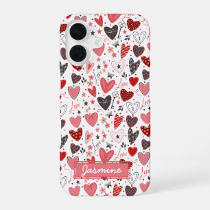 Funda Para iPhone 16 Patrón de Corazones de Amor