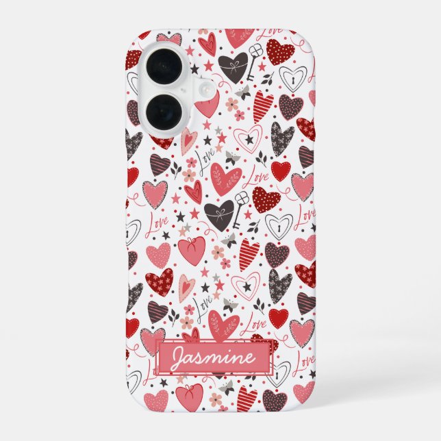 Funda Para iPhone 16 Patrón de Corazones de Amor (Reverso )