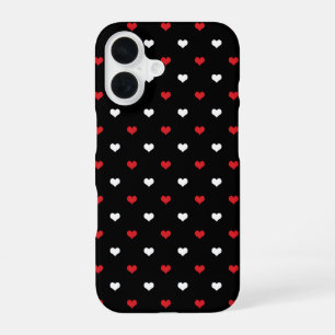 Funda Para iPhone 16 Patrón de Corazones Pequeños Rojos y Blancos sobre