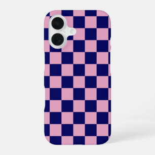 Funda Para iPhone 16 Patrón de cuadros azul marino y rosa claro