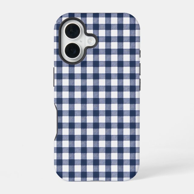 Funda Para iPhone 16 Patrón de Cuadros Gingham - Azul Marino (Reverso )