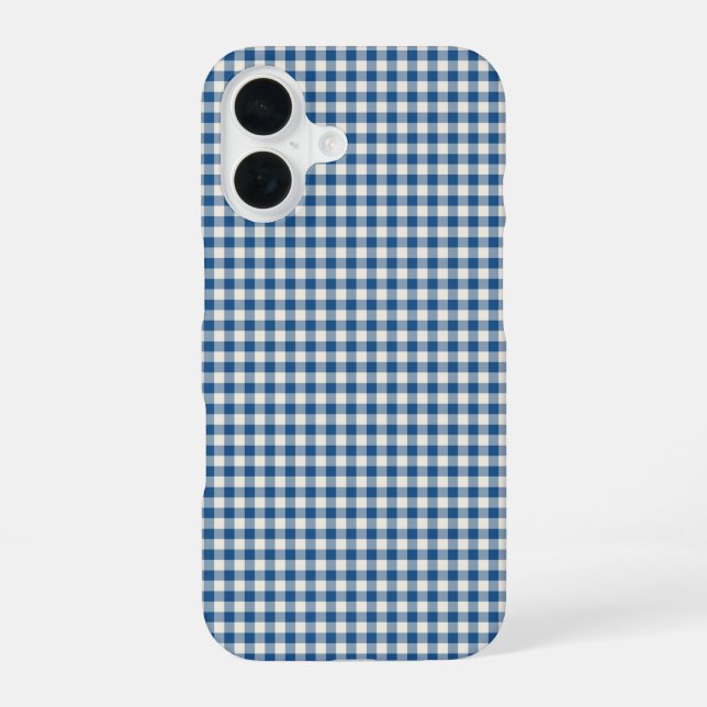 Funda Para iPhone 16 Patrón de Cuadros Gingham Azul Marino Retro Adorab (Reverso )