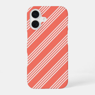 Funda Para iPhone 16 Patrón de cuatro rayas de coral vivo y blanco