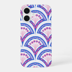 Funda Para iPhone 16 patrón de damasco floral azul