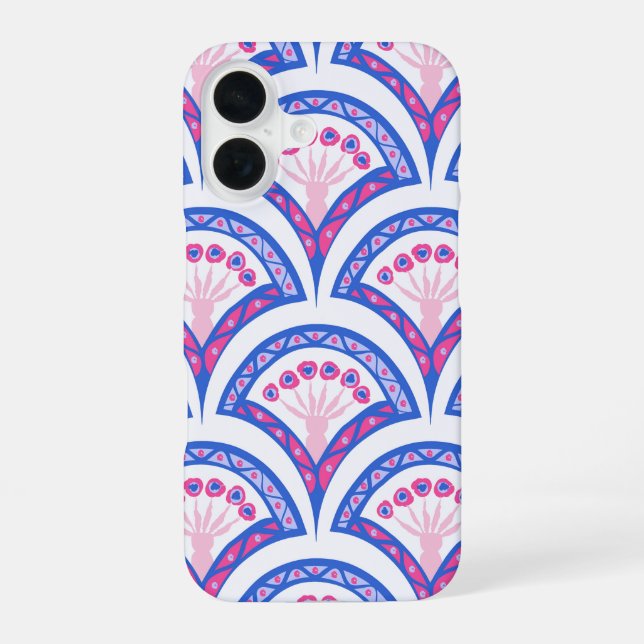 Funda Para iPhone 16 patrón de damasco floral azul (Reverso )