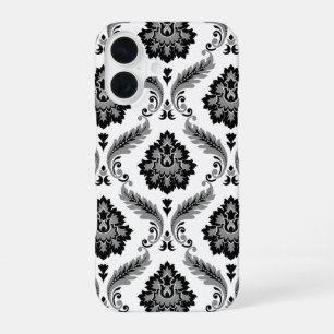 Funda Para iPhone 16 Patrón de Damasco Rococó Gris Negro Blanco