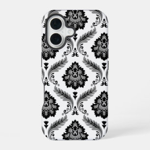 Funda Para iPhone 16 Patrón de damasco rococó gris negro blanco