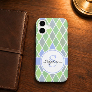 Funda Para iPhone 16 Patrón de Diamante Azul y Verde Personalizado