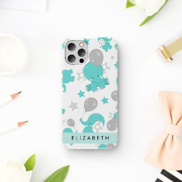 Funda Para iPhone 16 Patrón de elefantes azules, estrellas, su nombre