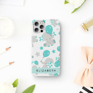 Funda Para iPhone 16 Patrón de elefantes, elefantes lindos, tu nombre