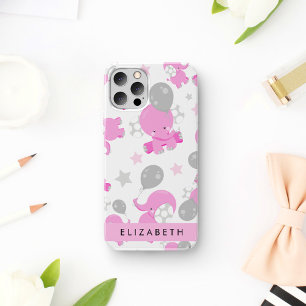 Funda Para iPhone 16 Patrón De Elefantes Rosa, Estrellas, Tu Nombre