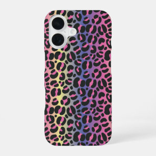 Funda Para iPhone 16 Patrón de estampado de animal de leopardo arcoíris