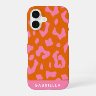 Funda Para iPhone 16 Patrón de estampado de leopardo naranja rosa perso