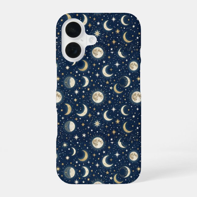 Funda Para iPhone 16 Patrón de estrellas y luna (Reverso )