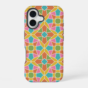 Funda Para iPhone 16 Patrón de flor geométrica arco iris retro
