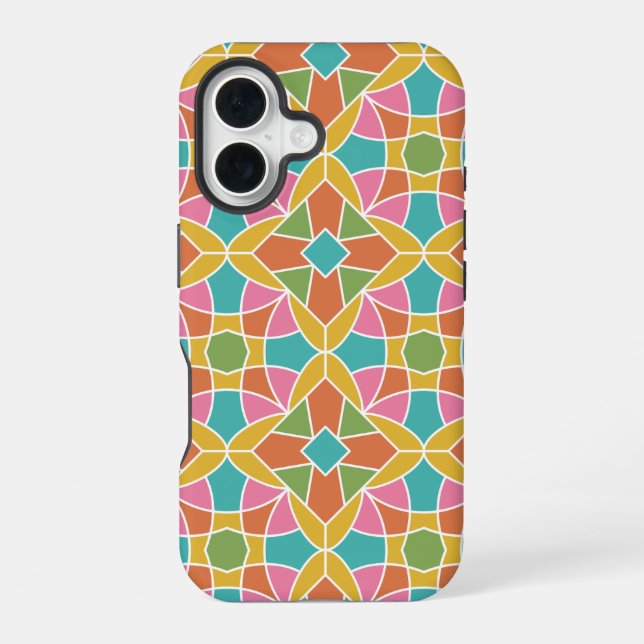 Funda Para iPhone 16 Patrón de Flor Geométrica Arcoíris Retro (Reverso )