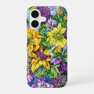 Funda Para iPhone 16 Patrón de flores del Jardín Verde Azul Amarillo Li