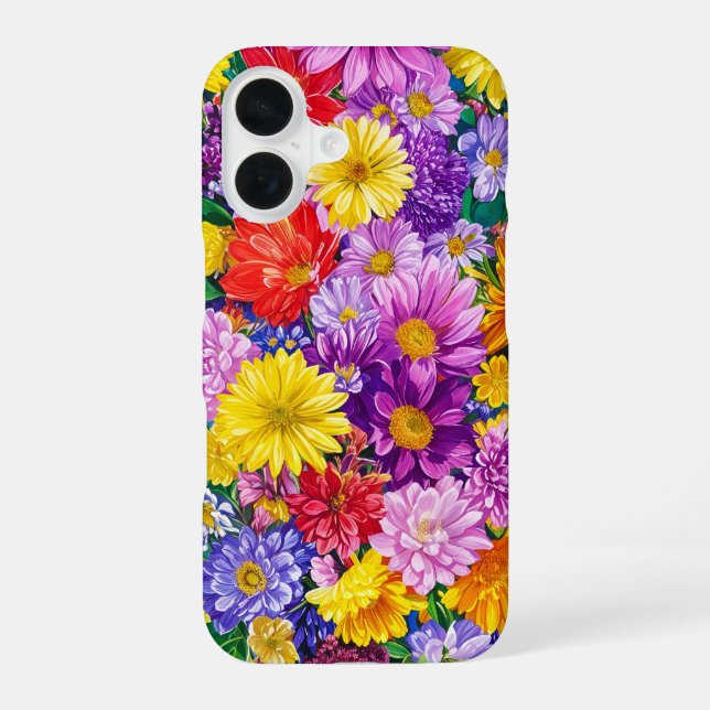 Funda Para iPhone 16 Patrón de flores del Jardín Verde Rojo Amarillo (Reverso )