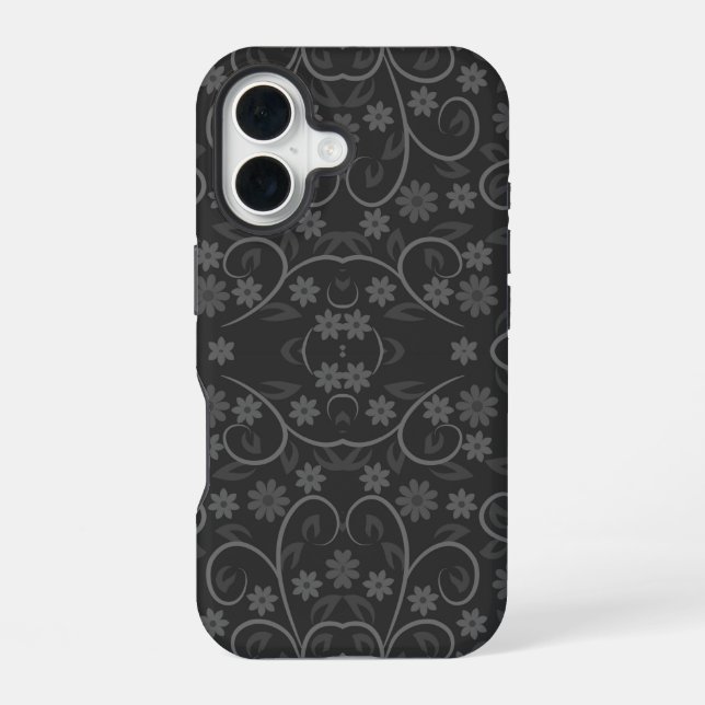 Funda Para iPhone 16 Patrón de flores grises lindas (Reverso )