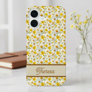 Funda Para iPhone 16 Patrón de flores silvestres amarillas con monogram