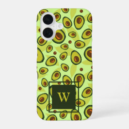 Funda Para iPhone 16 Patrón de Fruta de Aguacate Verde Monograma