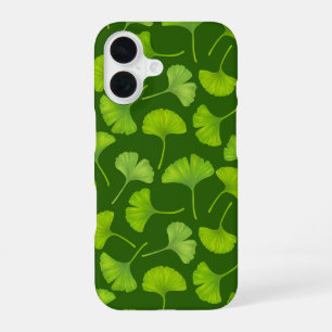 Funda Para iPhone 16 Patrón de ginkgo sobre verde oscuro