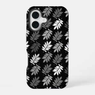 Funda Para iPhone 16 Patrón de hoja de saúco negro blanco gris