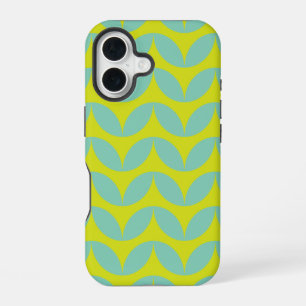 Funda Para iPhone 16 Patrón de hoja retro verde lima y azul aqua