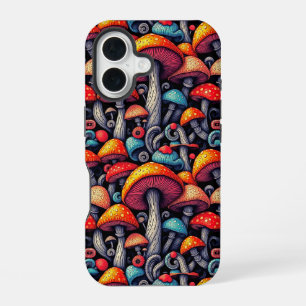 Funda Para iPhone 16 Patrón de hongo neón psicodélico