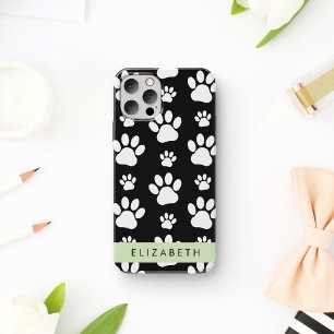 Funda Para iPhone 16 Patrón de Huellas, Huellas de Perro, Blanco y Negr
