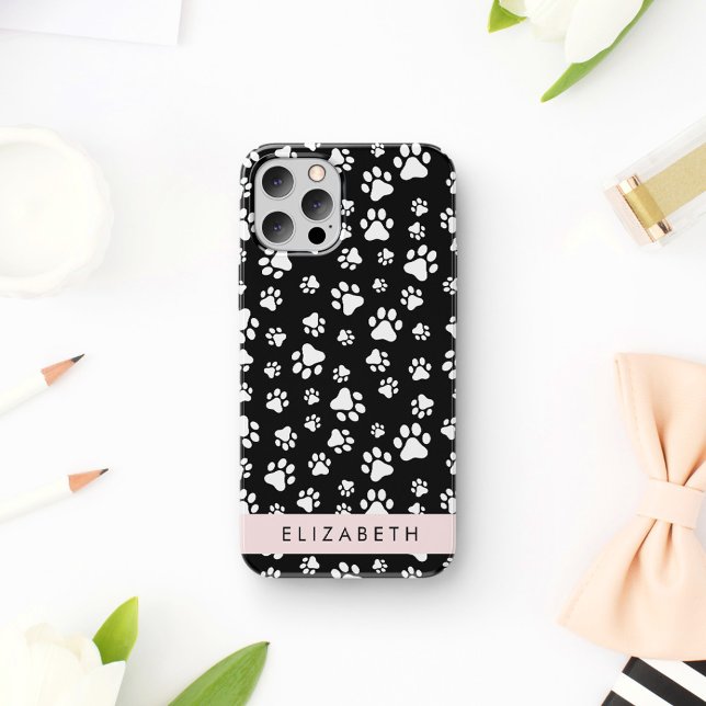 Funda Para iPhone 16 Patrón de Huellas, Huellas de Perro, Blanco y Negr (Subido por el creador)