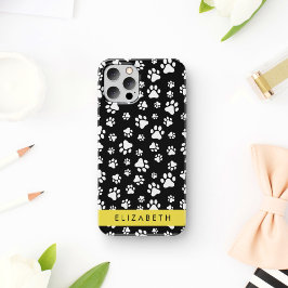 Funda Para iPhone 16 Patrón de Huellas, Huellas de Perro, Blanco y Negr