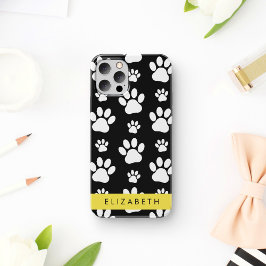 Funda Para iPhone 16 Patrón de Huellas, Huellas de Perro, Blanco y Negr