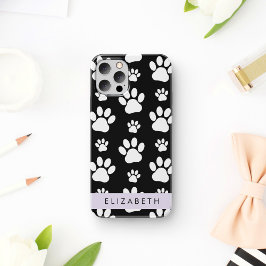 Funda Para iPhone 16 Patrón de Huellas, Huellas de Perro, Blanco y Negr
