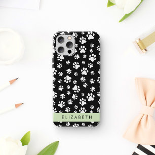 Funda Para iPhone 16 Patrón de Huellas, Huellas de Perro, Blanco y Negr