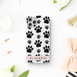 Funda Para iPhone 16 Patrón de Huellas, Huellas de Perro, Negro y Blanc
