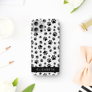 Funda Para iPhone 16 Patrón de Huellas, Huellas de Perro, Negro y Blanc
