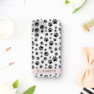 Funda Para iPhone 16 Patrón de Huellas, Huellas de Perro, Negro y Blanc