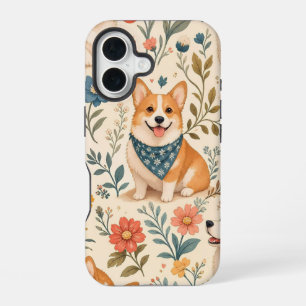 Funda Para iPhone 16 Patrón de jardín floral de Corgi lindo