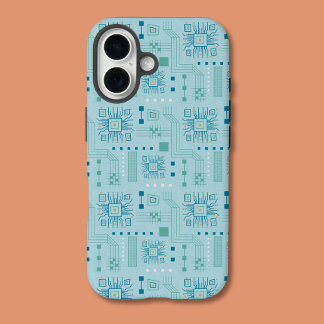 Funda Para iPhone 16 Patrón de la tarjeta de circuitos azul y Verde azu