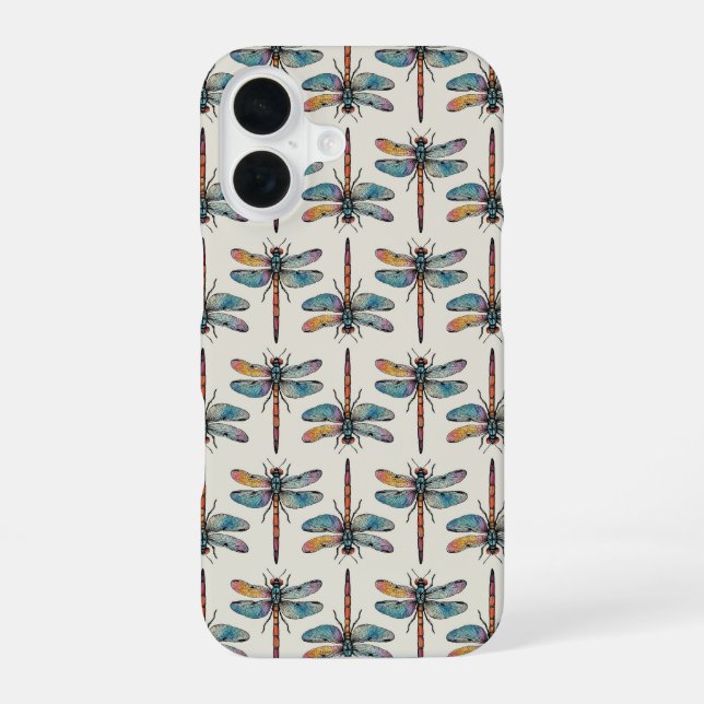 Funda Para iPhone 16 Patrón de libélula colorida (Reverso )